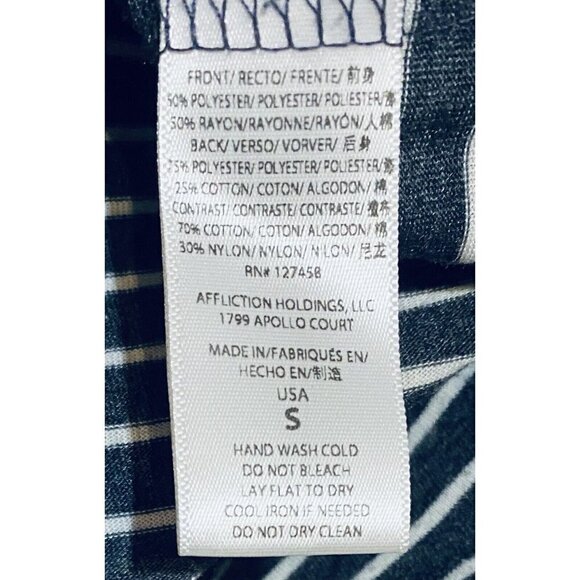 Affliction Womens Small Black Striped Pullover Top Lace Beaded Eagle Long Sleeve - Picture 5 of 5